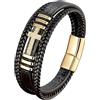 HUIANGLIYG Braccialetto Della Fede Maschile Braccialetto in Pelle intrecciata Nera Multistrato con Croce Cubica di Zirconia e Chiusura Magnetica Regalo Classico di Gioielli Cristiani per Lui Fidanza