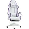 Vinsetto Sedia da Gaming Ergonomica in Pelle PU e Acciaio, Bianco e Viola | Poltrona Gaming, Poggiatesta, Altezza Regolabile, Schienale Reclinabile, Cuscino Lombare, 65x65x121-129cm