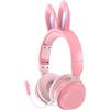 Yunseity Cuffie Bluetooth 5.0 con orecchio a coniglietto, luce LED over-ear, cuffie wireless pieghevoli, supporto TF/AUX, regali per bambini, bambini piccoli,