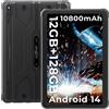 HOTWAV R8 Tablet da esterno Android 14, display HD+ da 10,1 pollici 10800 mAh, Octa-Core 12GB RAM + 128GB ROM 1TB PC espandibile, fotocamera 13MP IP68/IP69K