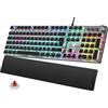 TECURS QWERTZ Tastiera meccanica con poggiapolsi magnetico, tasti multimediali, 105 tasti cablati con interruttore rosso per PC/PS5/PS4