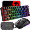 KUIYN 60% tastiera da gioco compatta con cavo, 61 tasti, 11 tasti RGB completi, anti-ghosting + mouse da gioco leggero, 2400 DPI, mouse ottico con motivo a nido d'ape