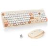 SOLIDEE combinazione di tastiera e mouse senza fili, tastiera retro della macchina da scrivere, tastiera rotonda a 2,4 GHz con tastierino numerico, 104 tasti ergonomici