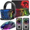 LexonElec UK Layout cablato 104 tasti Tastiera da gioco-Mouse-Headphone-Speaker 5 in 1 Combo Multi RGB Backlight regolabile 2400DPI Mouse