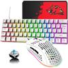 Hoopond 60% Tastiera e mouse da gioco cablati con layout UK: mini tastiera meccanica compatta a 62 tasti, 19 mouse da gioco leggero con arcobaleno e 6400 DPI