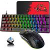 Hoopond 60% Tastiera e mouse da gioco cablati con layout UK Tastiera meccanica compatta a 62 tasti, 19 effetti di illuminazione RGB arcobaleno 6, mouse da 6400 DPI