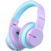 iclever Luci LED, cuffie over-ear per bambini con limite di volume di 74/85/94 dB, autonomia di 85 ore, Bluetooth 5.2, microfono integrato