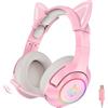 NiC IS COCNG Orecchio di gatto carino, 7.1 Surround Sound Gaming Headset con cancellazione del rumore regolabile, luce LED, microfono retrattile staccabile Cat Ear