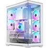 MODECOM Volcano Space XL ARGB, bianca, case per PC tower di grandi dimensioni, completo di 5 ventole ARGB e controller, pannello laterale in vetro temperato, compatibile con schede madri ATX, mATX e ITX