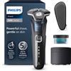 Philips Rasoio Philips 5000 Uomo S5889/50, Wet & Dry, tecnologia SkinIQ, rifinitore ribaltabile, stazione di pulizia, custodia, elettrico, blu