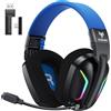 WESEARY Cuffie da gioco per PS5, PS4, PC, Switch, smartphone, Mac, laptop, con tecnologia a 2,4 GHz, microfono con cancellazione del rumore, batteria da 60 ore, luci LED, pieghevoli e audio surround