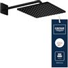 GROHE Rainshower 310 Mono Cube Set Soffione (A Parete, Soffione Risparmio Idrico 310mm con Braccio 422mm, Spray PureRain), Forma Quadrata, Nero Opaco