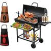 TEENO Barbecue a carbone di legno, con griglia di cottura XXL,guanti anti-bruciore, termometro, cassetto cenere, sfiato regolabile, grande barbecue al carbone di legna (with 2*apron and Chicken Gril)