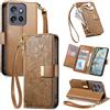 JIUNINE Cover per Motorola Moto Edge 60 Neo / 50 Neo, Custodia Libro PU Pelle Antiurto Portafoglio Donna, Slot per Carte, Stand Regolabile, Chiusura Magnetica, Motivo Floreale, Marrone