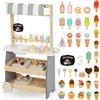 CARRELLO GELATO IN LEGNO PER BAMBINI CON RUOTE GIOCO DEL VENDITORE E ACCESSORI