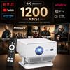 Insta24 Proiettore 4K da 1200 lumen, ideale per home cinema, con Wi-Fi, Bluetooth, design portatile, messa a fuoco automatica, connessioni HDMI e USB, dotato di telecomando universale e controllo tramite smartphone, perfetto per l'uso su tavolo