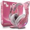 OHAANYY Cuffie da gaming per PS4, PS5, PC, Xbox One, con microfono regolabile, audio surround, cablate, ideali per eSport, design "orecchie di gatto", colore rosa