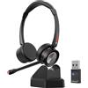 Auvonix Auricolare Bluetooth con microfono, cuffie wireless con cancellazione del rumore, dotate di base di ricarica e adattatore USB. Funzione di disattivazione del microfono. Autonomia di 40 ore per le chiamate. Cuffie wireless per PC