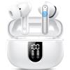 KT1 Cuffie Bluetooth senza fili, con bassi potenti. Fino a 40 ore di autonomia con una singola carica, ideali per i vostri viaggi. Colore: bianco