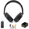 Queemie Cuffie wireless per TV con trasmettitore USB, ideali per anziani. Auricolare Bluetooth con 30 ore di autonomia. Fascia regolabile. Cuffie per TV con supporto per cavo coassiale