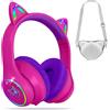 isightguard Cuffie Bluetooth per bambini, con custodia. Cuffie wireless con luci LED, colore rosa acceso