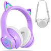 isightguard Cuffie Bluetooth per bambini con custodia, cuffie wireless con luci LED, colore viola