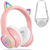 isightguard Cuffie Bluetooth per bambini con custodia, cuffie wireless con luci LED, colore rosa