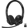 TECKNET Auricolare Bluetooth V6 con microfono, cuffia wireless con cancellazione del rumore tramite intelligenza artificiale, cuffie Bluetooth senza fili, cuffie on-ear per PC con ricevitore USB-C, ideali per l'ufficio, modello nero
