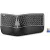 TECKNET Tastiera ergonomica wireless, layout tedesco QWERTZ, divisa in due parti con poggiapolsi, ricaricabile, ergonomica, con connessione Bluetooth e USB, colore grigio chiaro