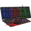 Rewurnth Set di tastiera e mouse da gaming, layout QWERTZ tedesco, tastiera meccanica compatta (75% TKL) con retroilluminazione RGB, mouse ergonomico con LED multicolore