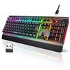 TECKNET Tastiera da gioco wireless, layout QWERTZ tedesco. Connessioni cablate e wireless