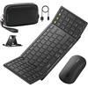 inateck Tastiera pieghevole Bluetooth portatile, set con mouse, custodia per il trasporto e la protezione, colore grigio scuro