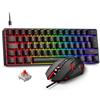 Rewurnth Set tastiera e mouse da gaming, layout QWERTZ, tastiera meccanica mini da 60%, con retroilluminazione RGB, switch rossi, cavo USB-C, disponibile in 4 colori, colore nero