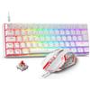 Rewurnth Set tastiera e mouse da gaming, layout QWERTZ, tastiera meccanica mini da 60%, con retroilluminazione RGB e switch rossi, cavo USB-C. Mouse da gaming LED, disponibile in 4 colori, colore bianco