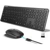 TECKNET Set tastiera e mouse wireless Bluetooth, ricaricabile, tastiera ultrasottile con mouse, layout tedesco QWERTZ, 2400 MHz, mouse silenzioso, tastiera wireless Bluetooth