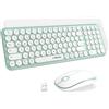 xtremtec Tastiera e mouse wireless, tastiera per macchina da scrivere vintage rotonda, tastiera sottile, tastiera wireless silenziosa, set USB, connessione da 2400 MHz, tastiera compatta per laptop e iMac, colore verde