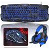 Rewurnth Set tastiera e mouse da gaming con cuffie, layout QWERTZ tedesco. Tastiera retroilluminata con effetto "crack" e 4 colori LED, mouse da gaming con illuminazione, cuffie over-ear, tappetino per mouse di grandi dimensioni. Set 4 in 1 per PC