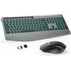 OMOTON Set tastiera e mouse wireless, 2400 MHz, layout QWERTZ, tastiera retroilluminata, silenziosa, colore grigio scuro/nero