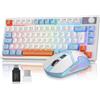 Rewurnth Set tastiera e mouse wireless, layout QWERTZ tedesco. Tastiera da gaming compatta con controllo del volume. Mouse RGB ricaricabile con indicatore di batteria, compatibile con PC e Mac