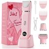 Cormyvo Rasoio elettrico multifunzione 3-in-1 per donna, con base di ricarica, 3 testine intercambiabili e 2 pettini. Tagliacapelli preciso per viso, gambe e ascelle. Colore: rosa