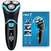 MAX-T Rasoio elettrico da uomo. Rasoio elettrico con custodia da viaggio. Rasoio elettrico da uomo, adatto per la rasatura a secco e a umido, con rifinitore a comparsa. Colore: nero e azzurro