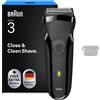 Braun Rasoio elettrico Serie 3 per uomo, con 3 lame flessibili. Rasoio elettrico senza fili con autonomia di 30 minuti, lavabile e di colore nero (modello 300s)