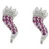 Remo Gammella Orecchini Donna Cornetto in Argento 925 bagnati in Oro Bianco con Zirconi Rosso Rubino. Orecchini Cornetto Portafortuna Argento 925.