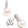 Secret & You Orecchini di Perle Coltivate d'acqua dolce a forma di Bottone con Zirconi SECRET & YOU. Design Tu ed Io - Argento sterling 925 rodiato con grandi dorsi o Omega.