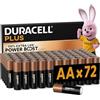 Duracell Plus batterie AA (confezione da 72), batterie alcaline da 1,5 V, batteria ad alte prestazioni fino al 150% più lunga durata con Power Boost Active Affidabilità per dispositivi di uso