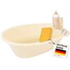 Heless 921 - Set vasca da bagno per bambole con accessori | in beige, dimensioni 41 x 23 x 13 cm, per bambini dai 36 mesi in su