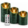 Relaxdays Candele a LED, set di 3, telecomando, fiamma tremolante, salvia | Timer, effetto marmo, vera cera, candele senza fiamma, 3 misure 10/12,5/15 cm