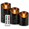 Relaxdays Candele a LED, set di 3, telecomando, fiamma tremolante, nero | Timer, effetto marmo, vera cera, candele senza fiamma, 3 misure 10/12,5/15 cm