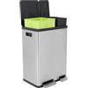 Simpli-Magic Pattumiera rettangolare da 60 litri, a doppio scomparto, per riciclaggio della cucina, con coperchio a chiusura automatica, in acciaio inox spazzolato (capacità 38 x 22 l)