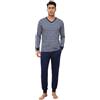 Bresdk Pigiama Uomo Lungo in Cotone a Righe Scollo V e Pantaloni Jogger | Maglia a righe scollo a V, pantaloni tinto unita stile jogger con polsini, vita elastica, coulisse e tasche